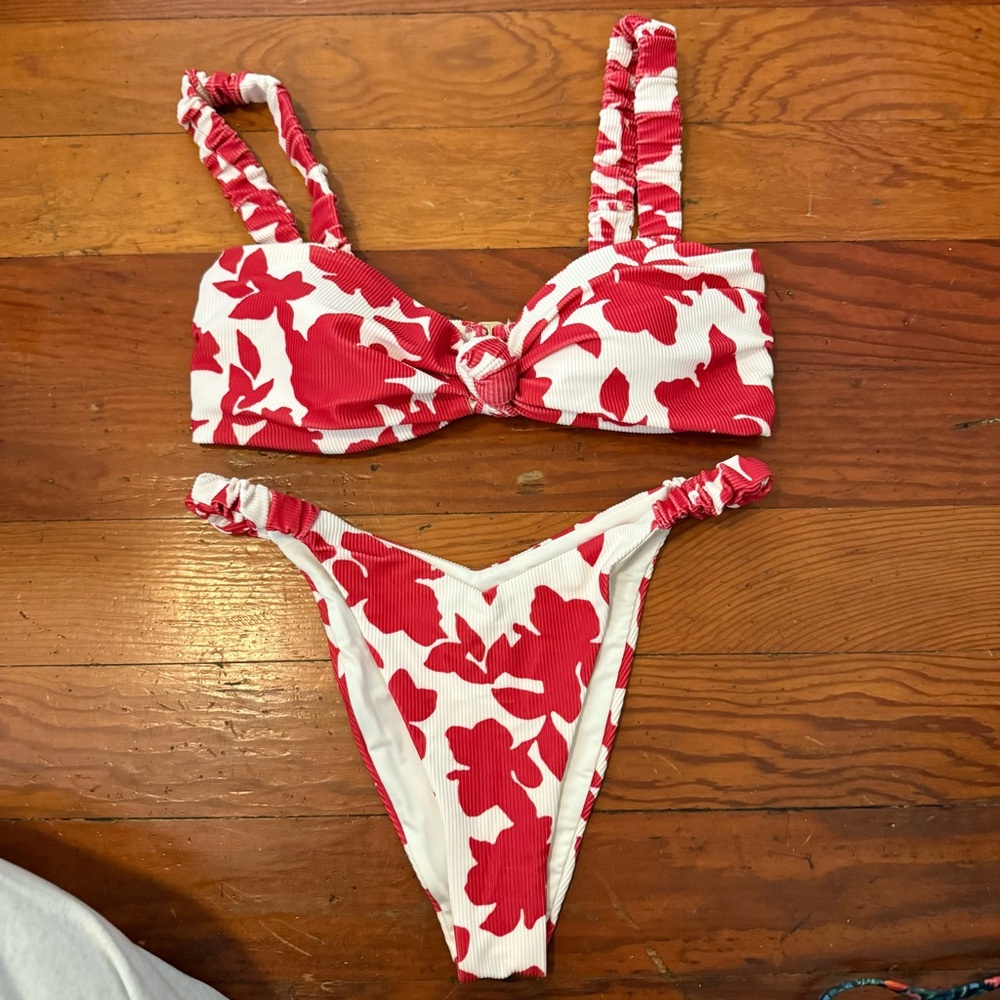 Beach Riot Red and White Floral Bikini